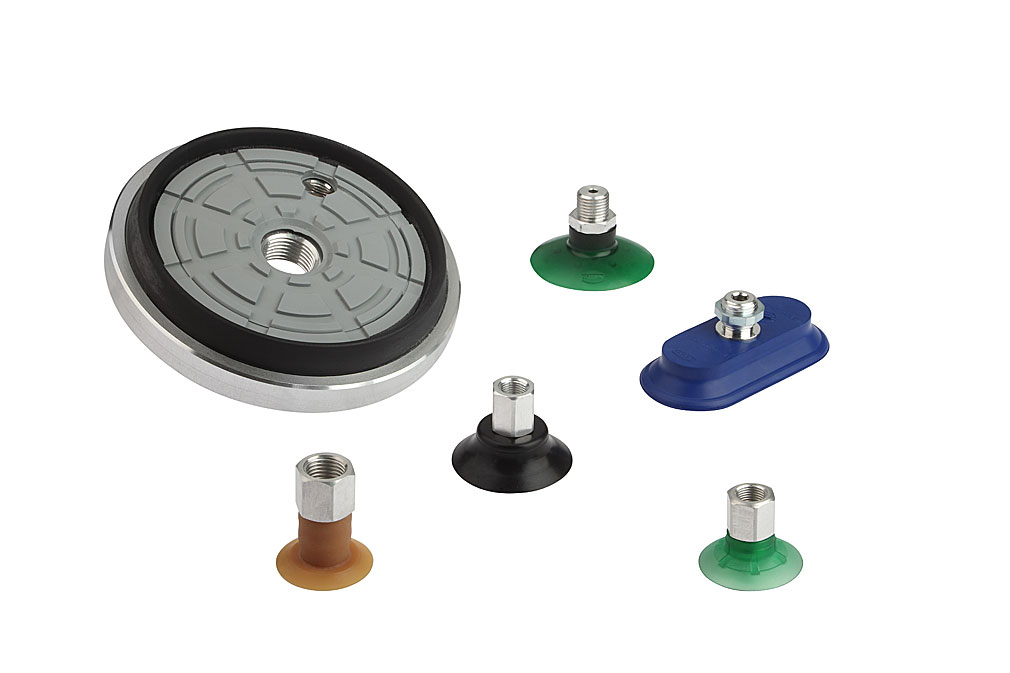 Flat suction cups of different product lines